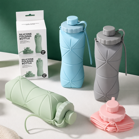 Collapsible Silicone Water Bottle – Foldable Travel Bottle (600ml)