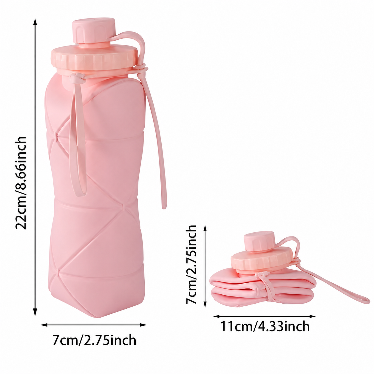 Collapsible Silicone Water Bottle – Foldable Travel Bottle (600ml)