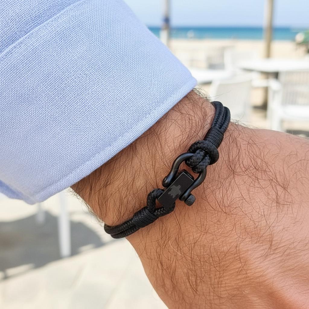 CAPTAIN 4mm Nautical Clasp Bracelet - Black