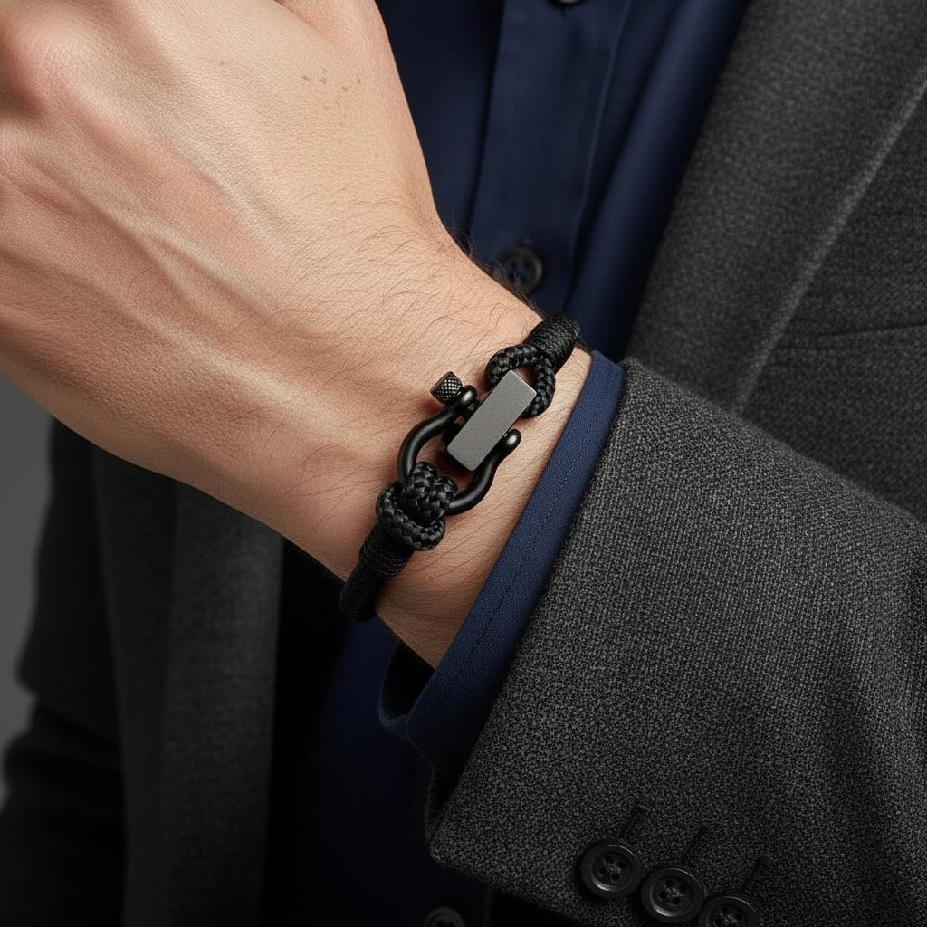 CAPTAIN 4mm Nautical Clasp Bracelet - Black